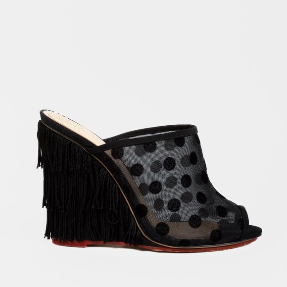 Charlotte Olympia Shoes - Charlotte Olympia Black Polka Dot Fringe Wedges